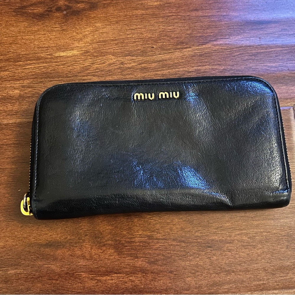 Miu Miu Black Long Zip Around Wallet
